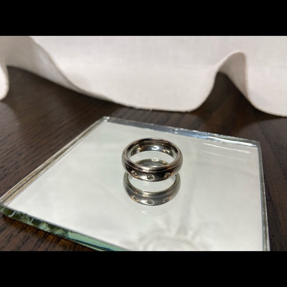Titanium Metal Ring, Silver, Clear Rhinestones, Ladies size 7